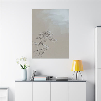 Pine Tree Minimal Line Canvas Art | Warm Japandi Art