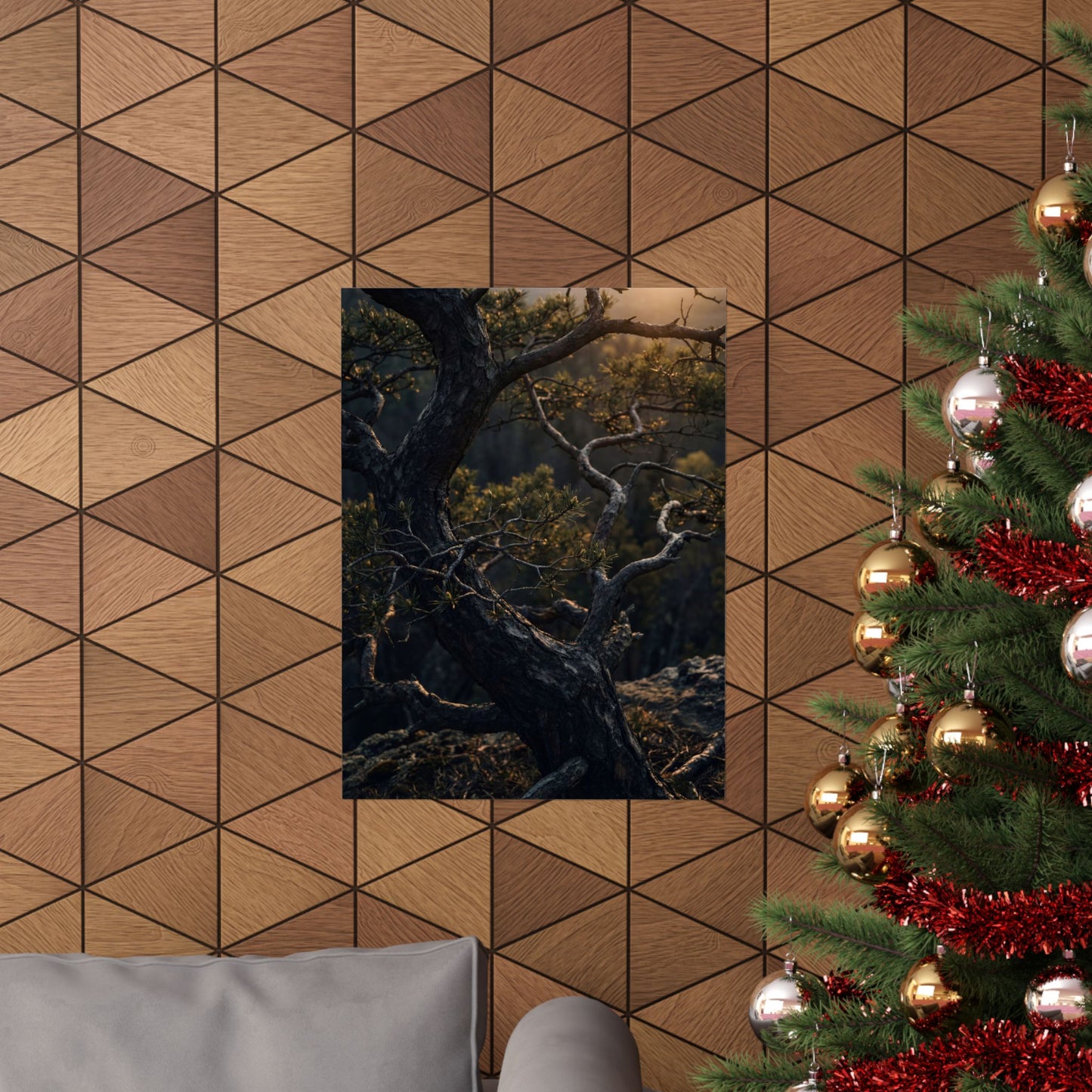 Pine Tree Spring Wall Art Print | Dark Japandi Sophisticated Design