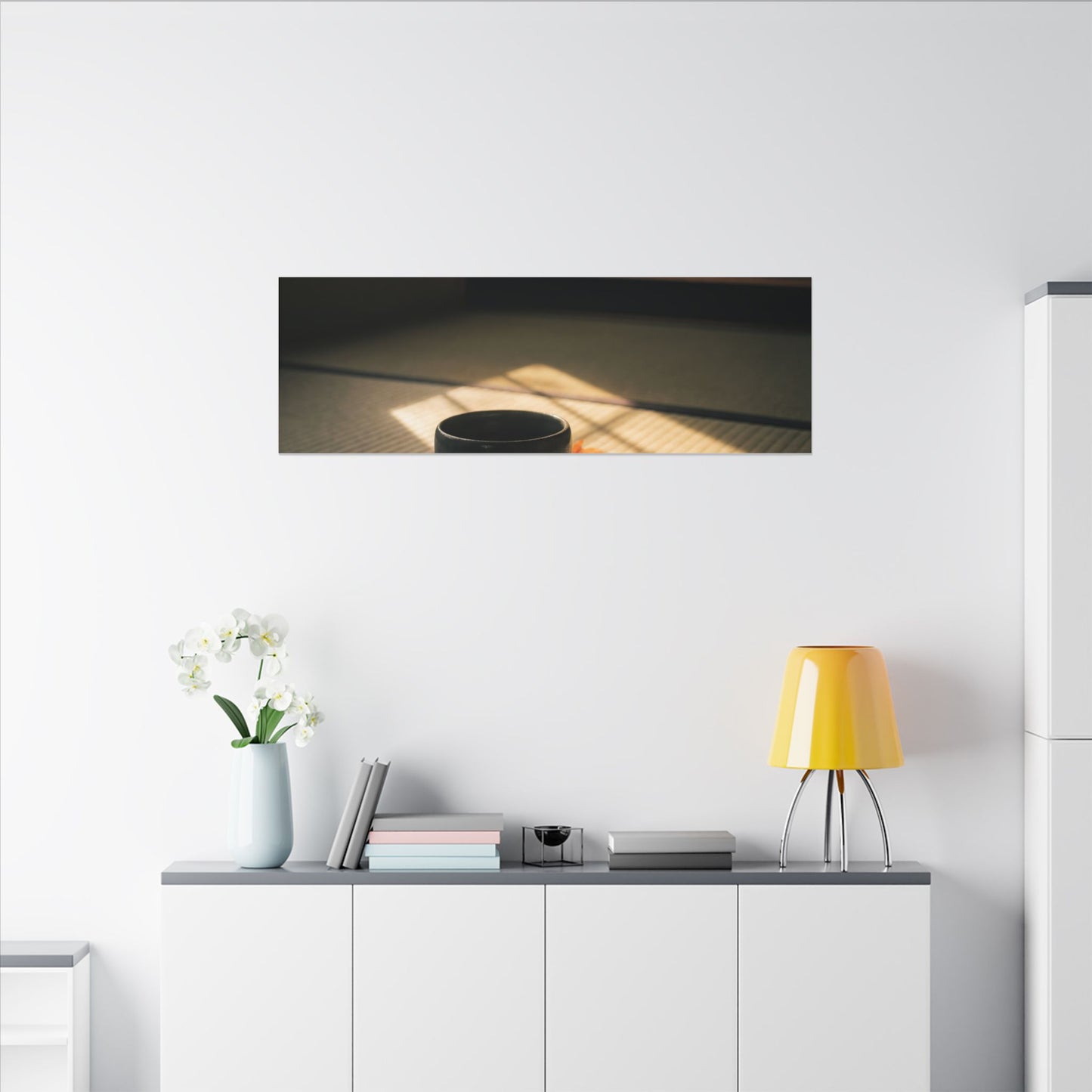 Dark Japandi Tea Ceremony in Golden Hour | Moody Minimal Canvas Art