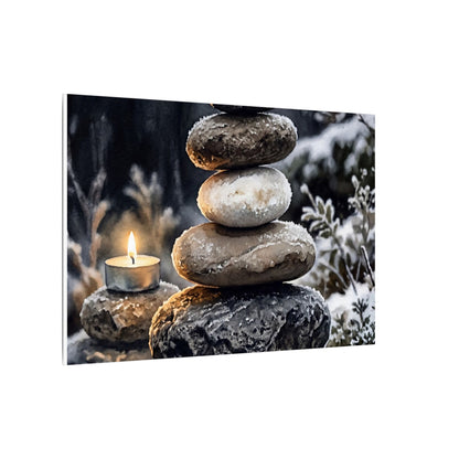 River Stones Canvas Art | Winter Japandi Watercolor Art