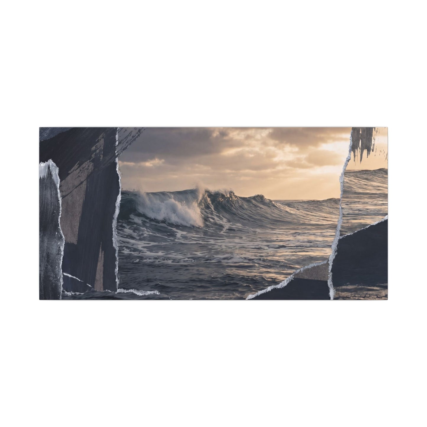 Fukinsei Ocean Wave Canvas Art - Dark Japandi Shadow Zen