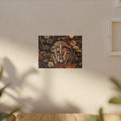 Autumn Dried Flowers Mushroom Illustration Canvas Art | Earthy Decor