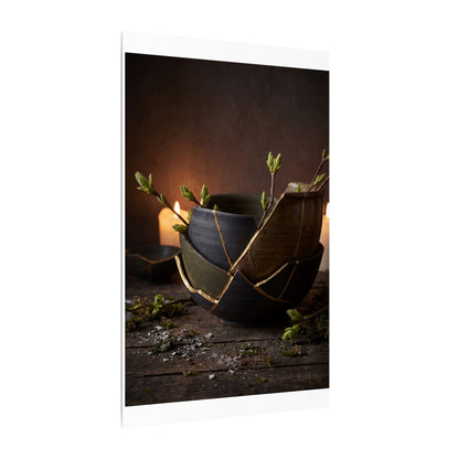 Broken Pottery Spring Canvas Art | Dark Japandi Luxurious Design