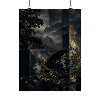 Fukinsei Mountain Mist Wall Art Print - Dark Japandi Moody Minimal