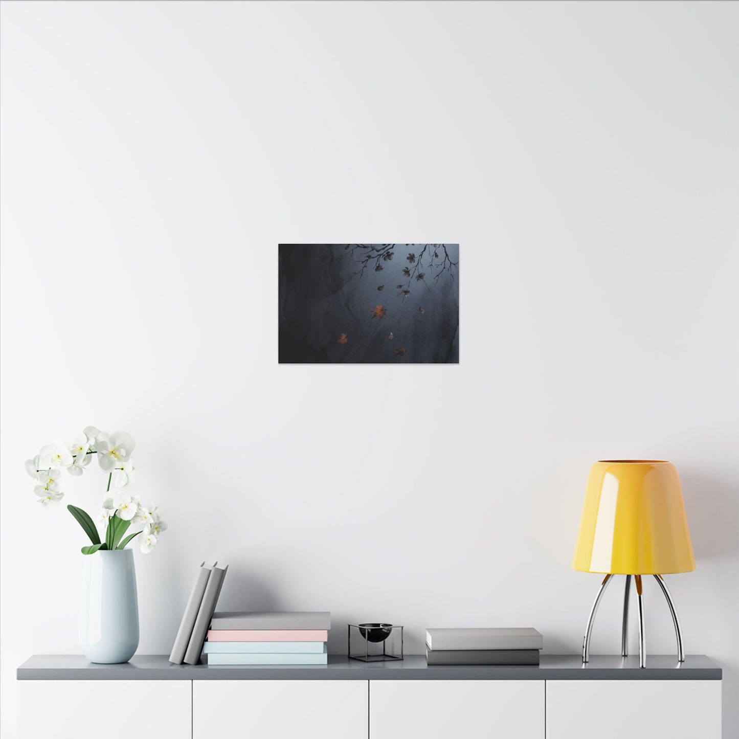 Autumn Cherry Blossom Charcoal Ink Canvas Art | Atmospheric Decor