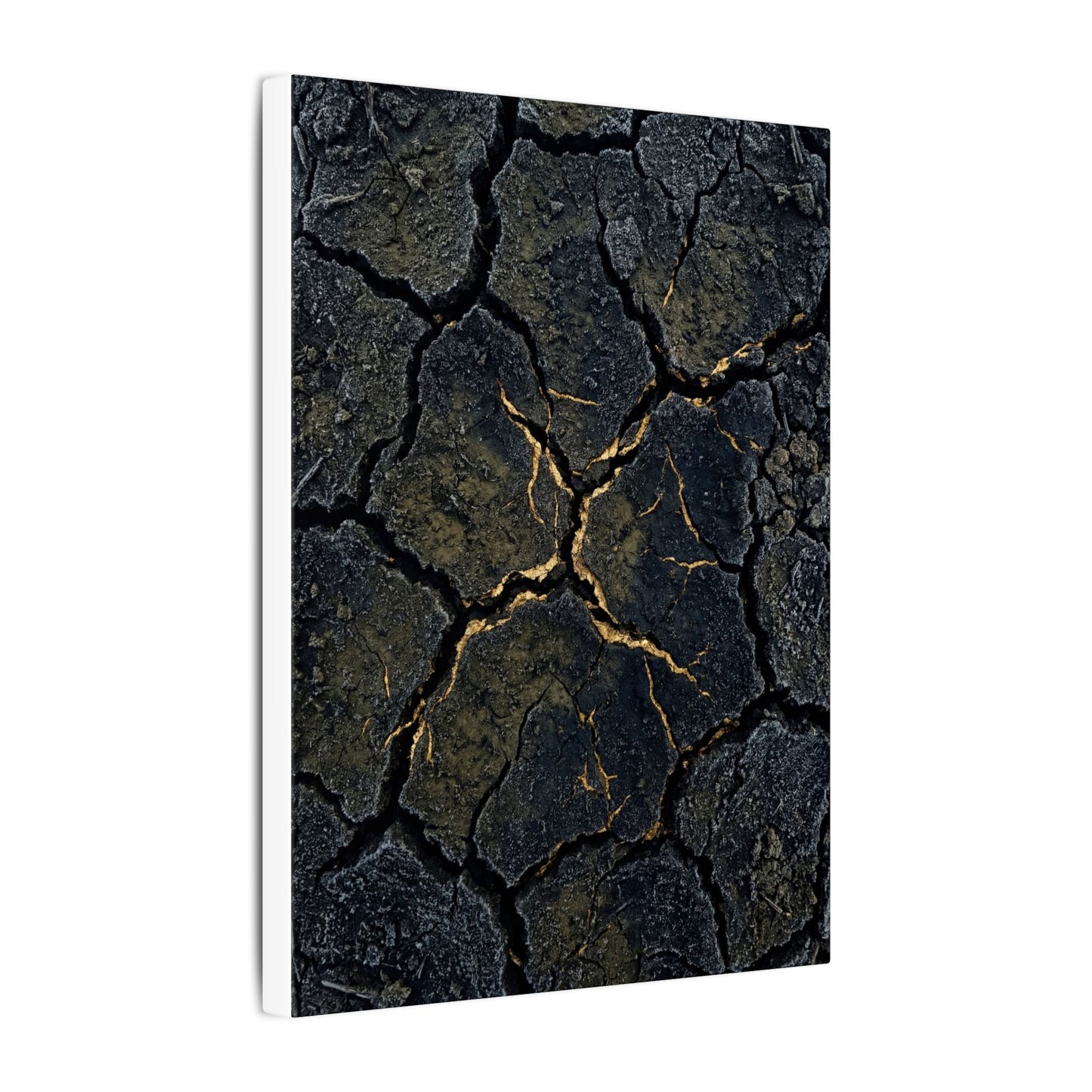 Overcast Cracked Earth Canvas Art - Dark Japandi Ma