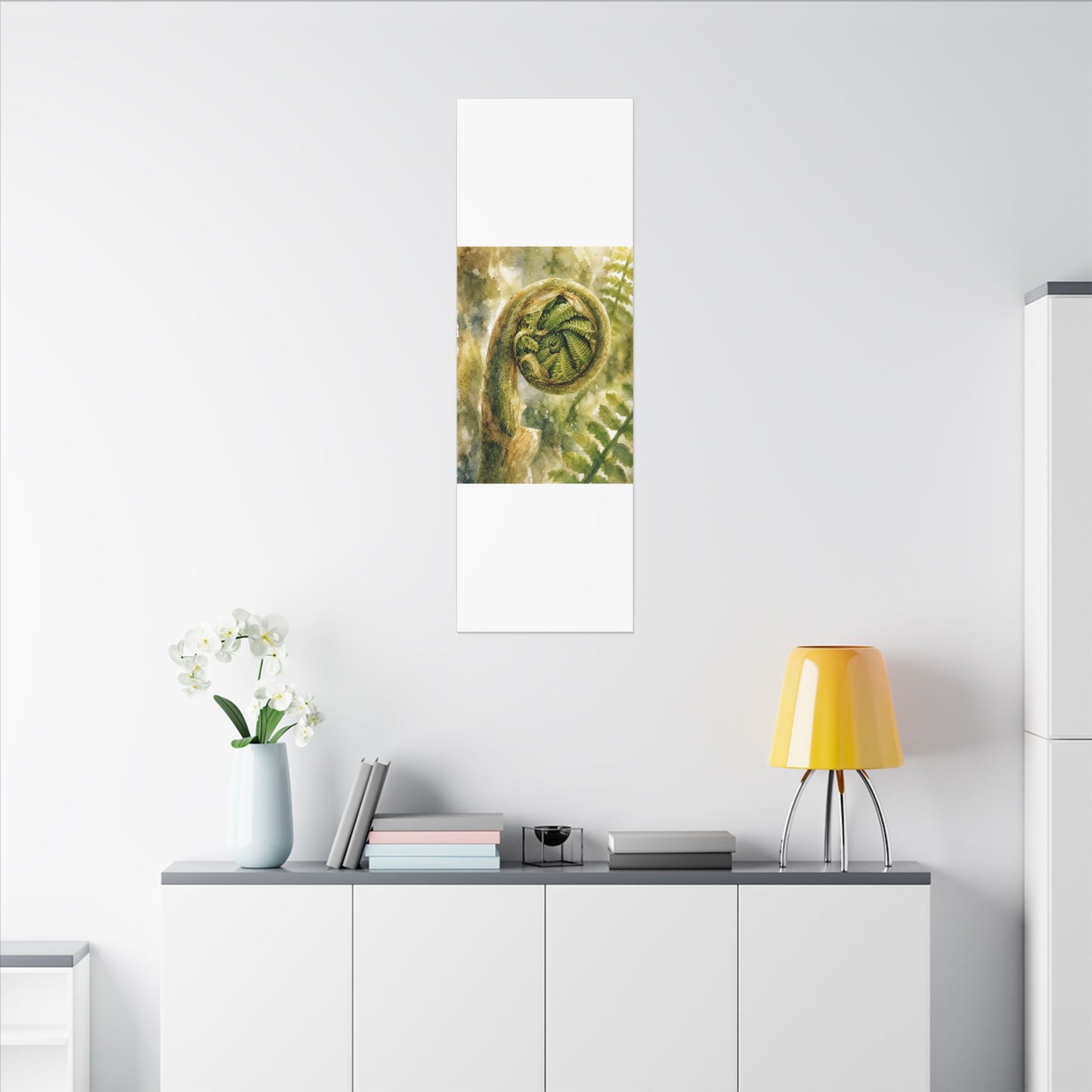 Japandi Fern Unfurling in Dappled | Watercolor Canvas Art