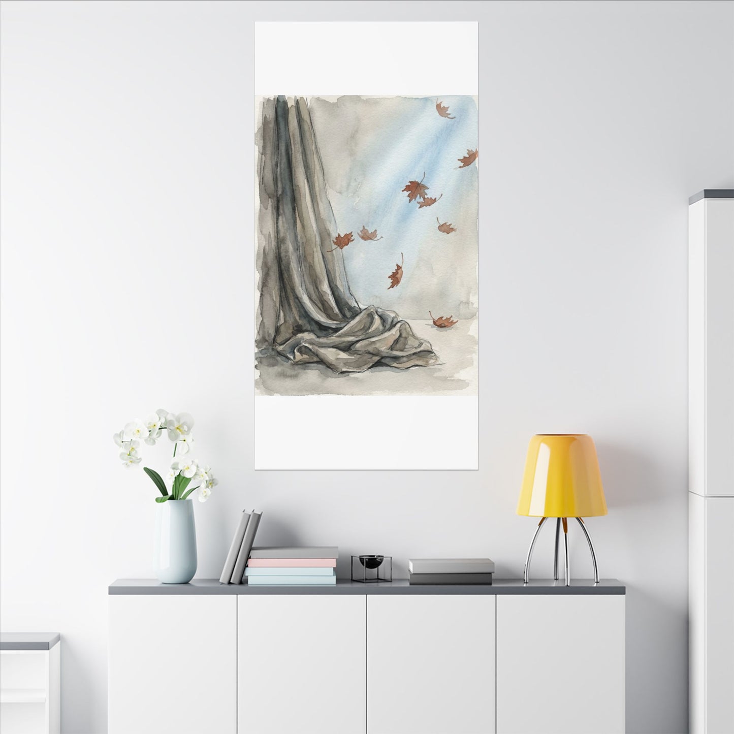 Ma Silk Drape Canvas Art - Japandi Watercolor