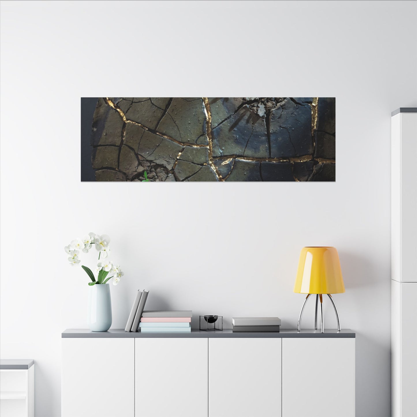 Dark Japandi Cracked Earth in Moonlight | Moody Minimal Canvas Art