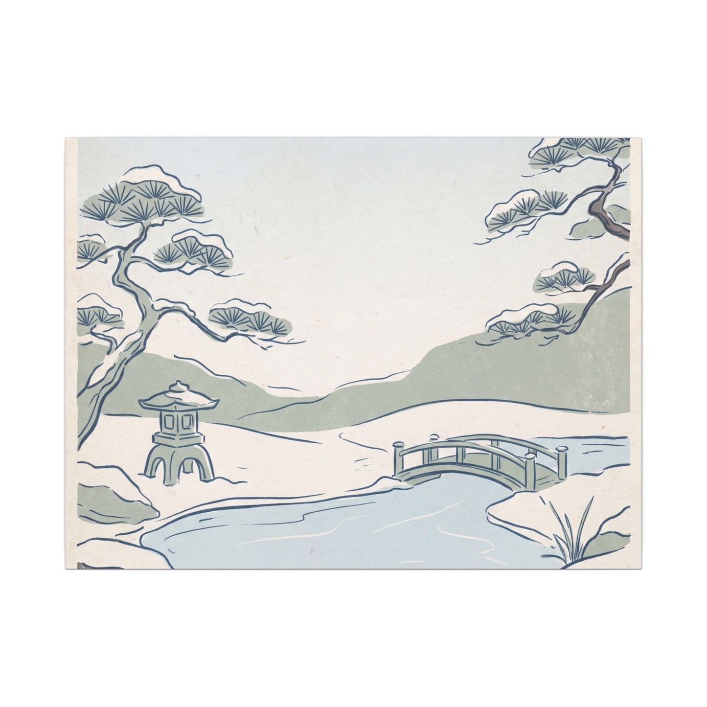 Japandi Moonlit Garden in Moonlight | Minimal Line Canvas Art