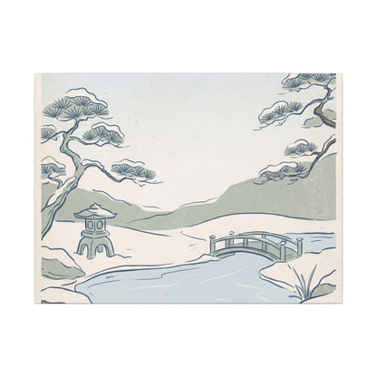 Japandi Moonlit Garden in Moonlight | Minimal Line Canvas Art