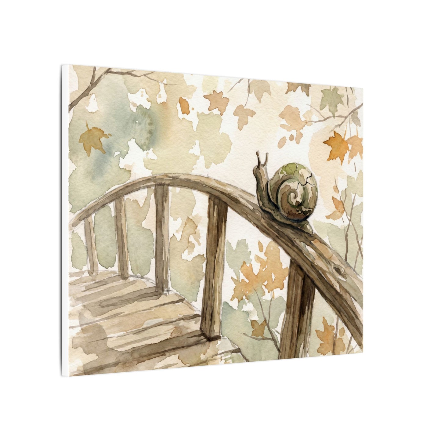 Wooden Bridge Canvas Art | Autumn Japandi Watercolor Art