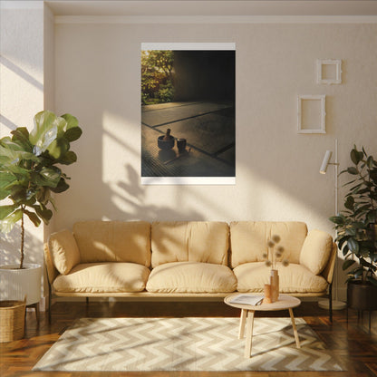 Dark Japandi Tea Ceremony in Golden Hour | Dark Texture Canvas Art