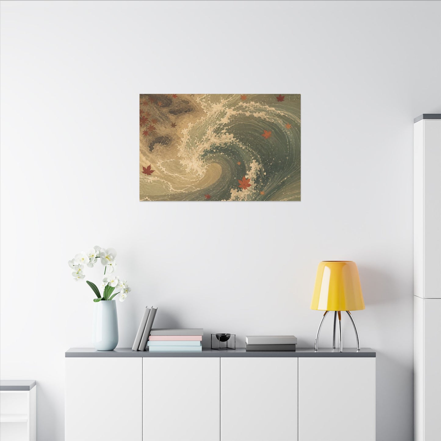 Japandi Ocean Wave in Candlelight | Japanese Pattern Canvas Art