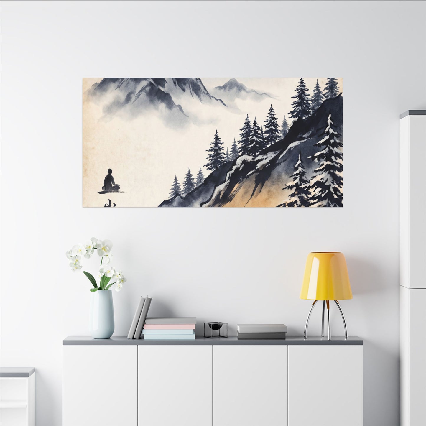 Mountain Mist Canvas Art | Winter Zen Ukiyo E Inspired Art