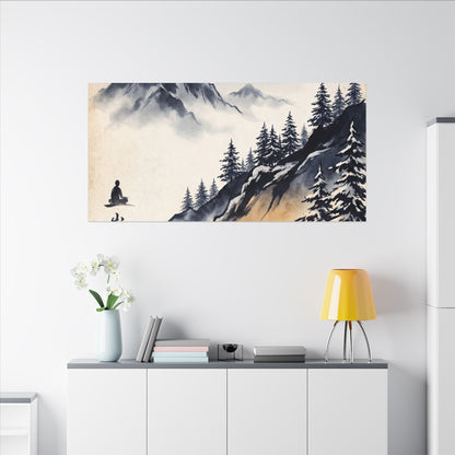 Mountain Mist Canvas Art | Winter Zen Ukiyo E Inspired Art