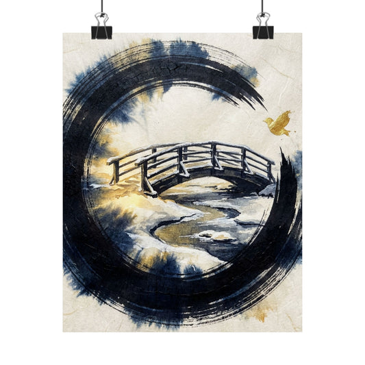 Zen Ink Brushstroke in Golden Hour | Karesansui Wall Art Print