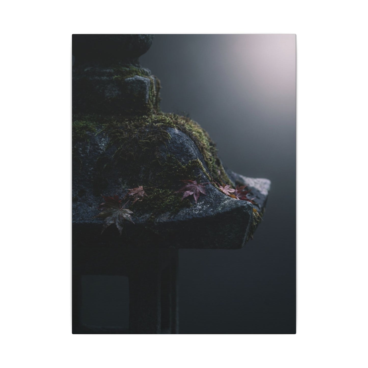 Stone Lantern Moody Minimal Canvas Art | Sophisticated Dark Japandi Art