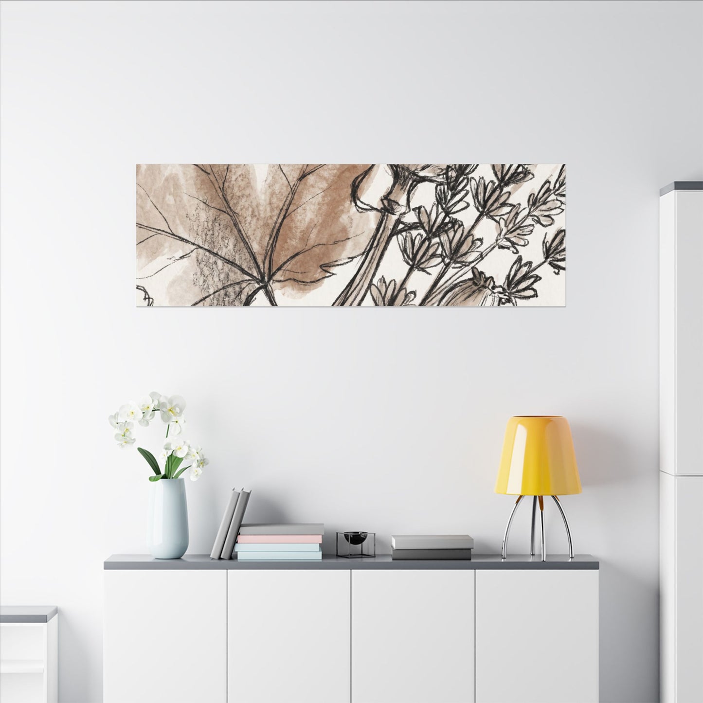 Neutral Dried Flowers Canvas Art - Minimal Line Japandi