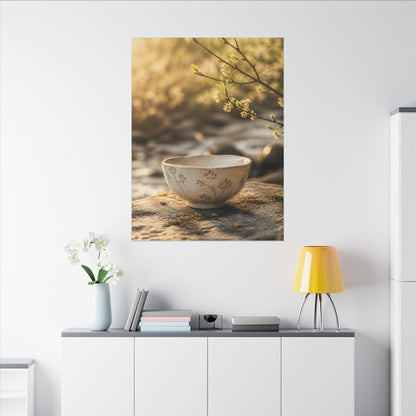 Neutral Ceramic Bowl Canvas Art - Japanese Pattern Japandi