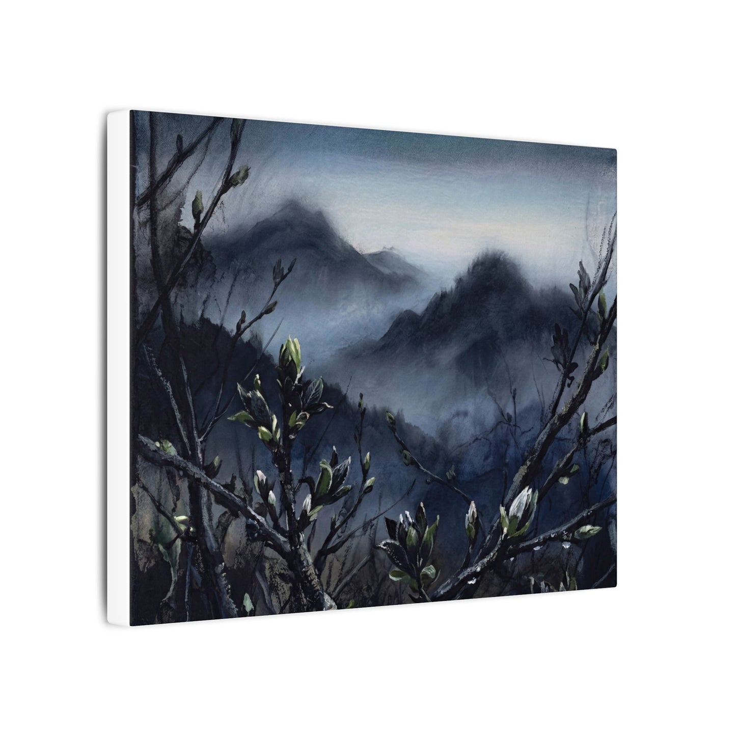 Mountain Mist Spring Canvas Art | Dark Japandi Atmospheric Design