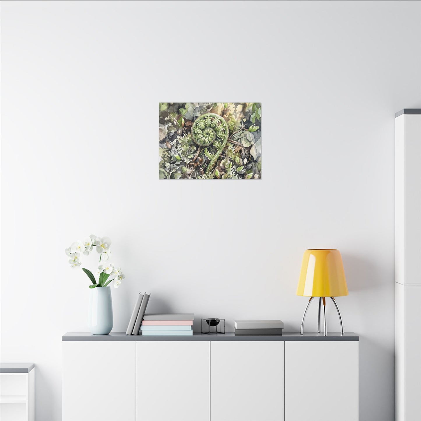 Fern Unfurling Spring Canvas Art | Japandi Neutral Design