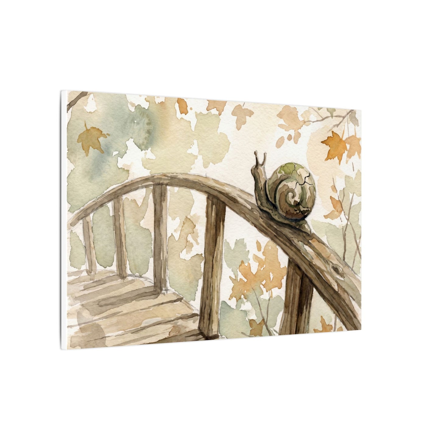 Wooden Bridge Canvas Art | Autumn Japandi Watercolor Art