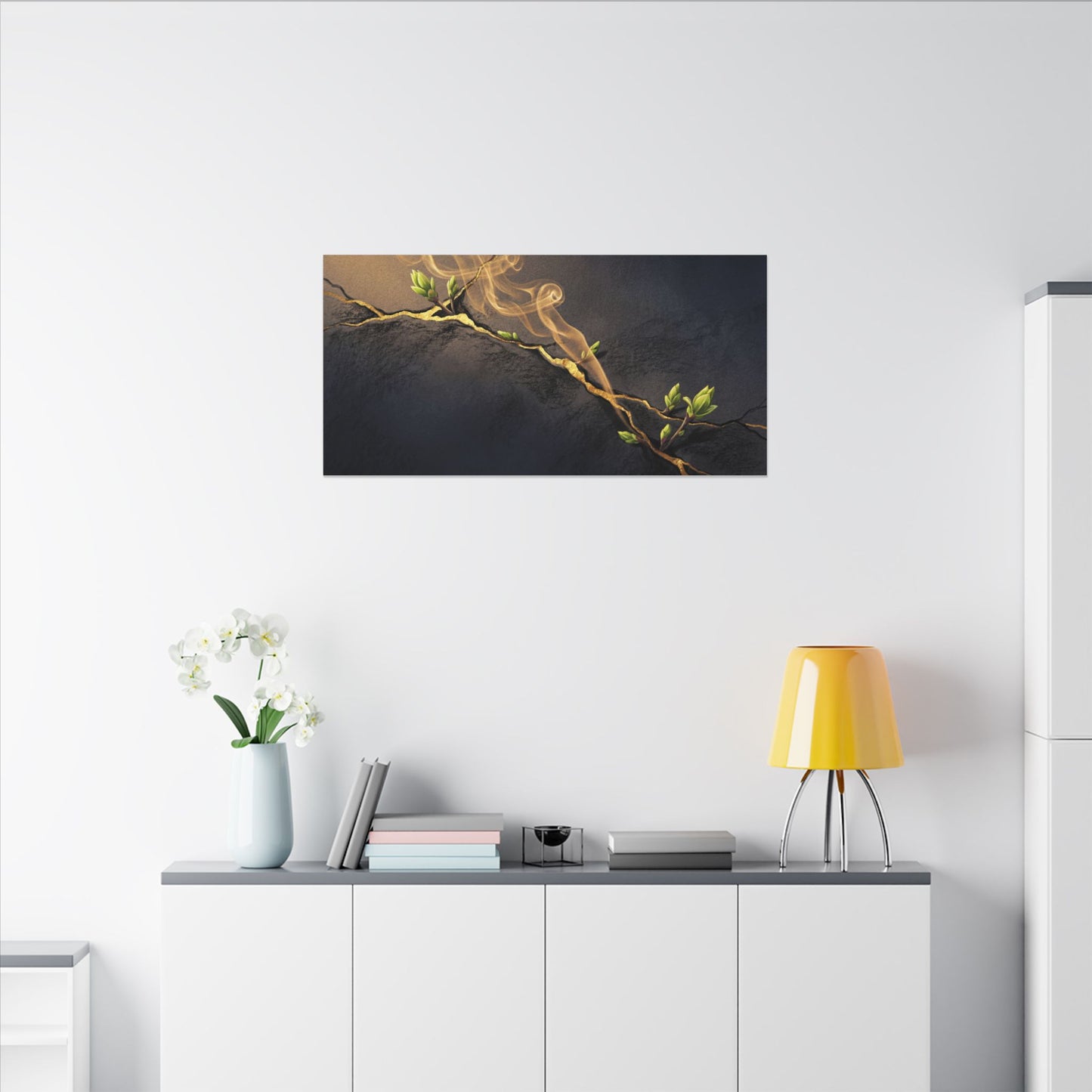 Spring Incense Smoke Gold Vein Canvas Art | Healing Decor