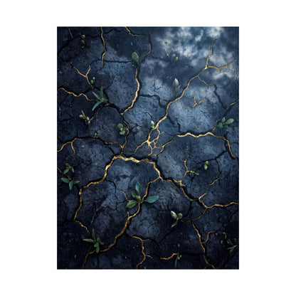 Shibui Cracked Earth Wall Art Print - Kintsugi Broken Beauty