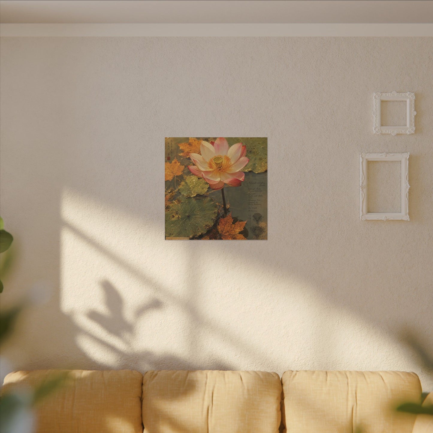 Autumn Lotus Flower Herbarium Canvas Art | Rustic Decor