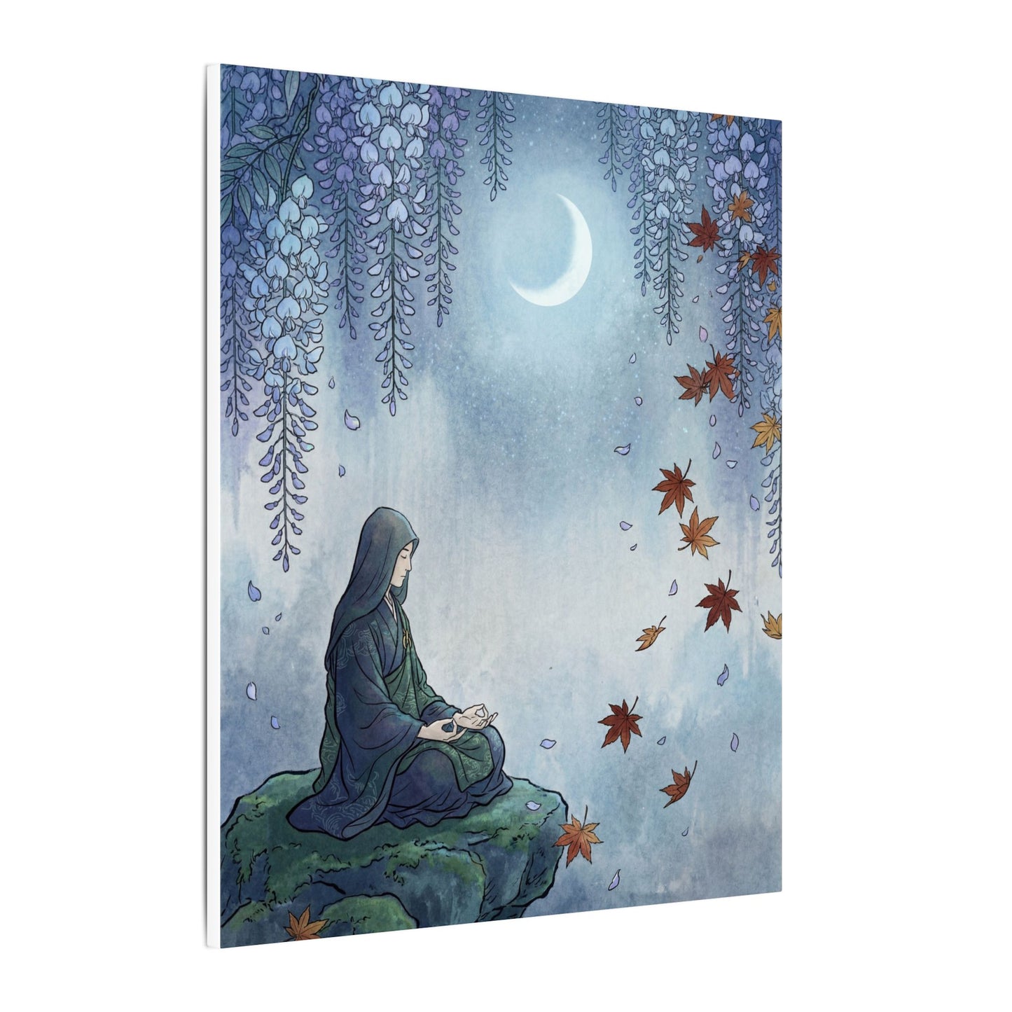 Zen Wisteria in Moonlight | Ukiyo E Inspired Canvas Art
