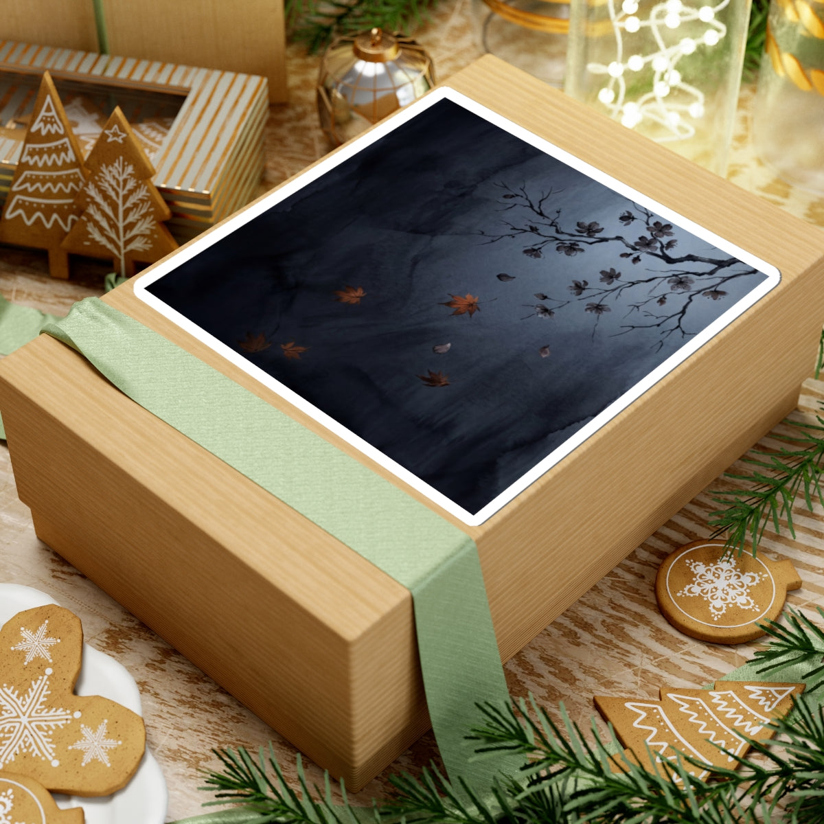 Cherry Blossom Charcoal Ink Sticker | Moody Dark Japandi Art