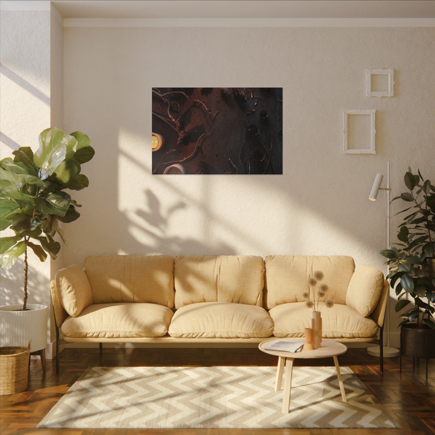 Dried Flowers Canvas Art | Winter Dark Japandi Moody Minimal Art