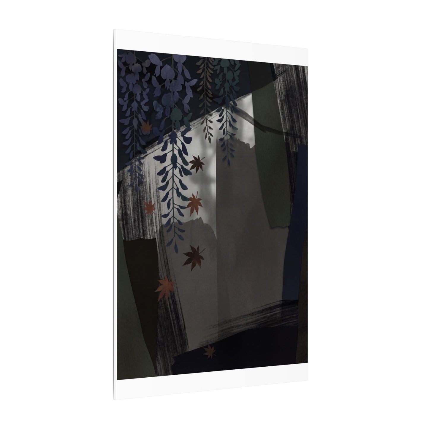 Wisteria Autumn Canvas Art | Dark Japandi Moody Design
