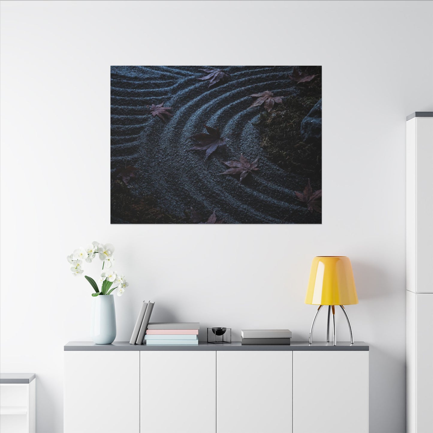 Rock Garden Canvas Art | Autumn Dark Japandi Dark Texture Art