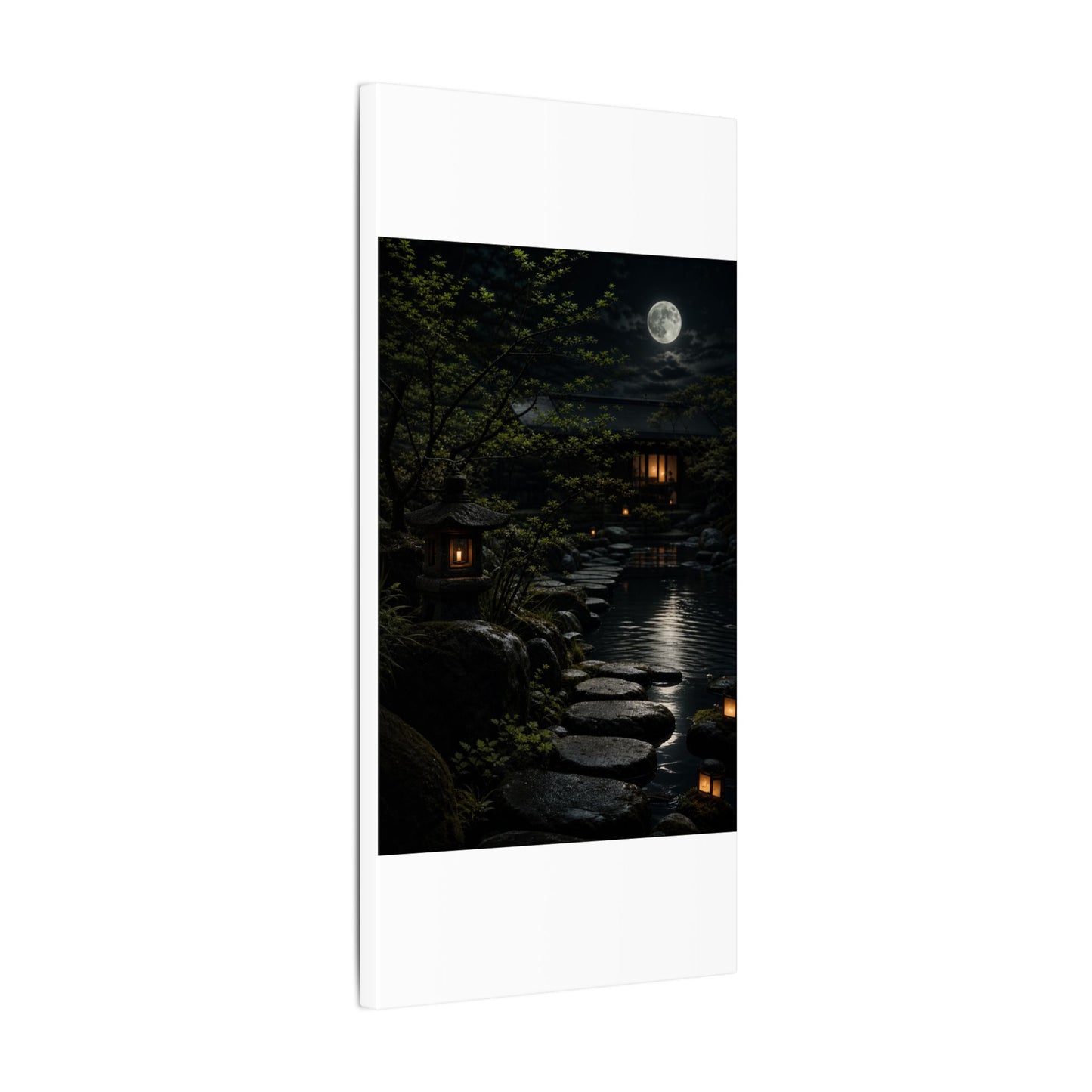 Moonlit Garden Shadow Zen Canvas Art | Sophisticated Dark Japandi Art
