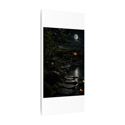 Moonlit Garden Shadow Zen Canvas Art | Sophisticated Dark Japandi Art
