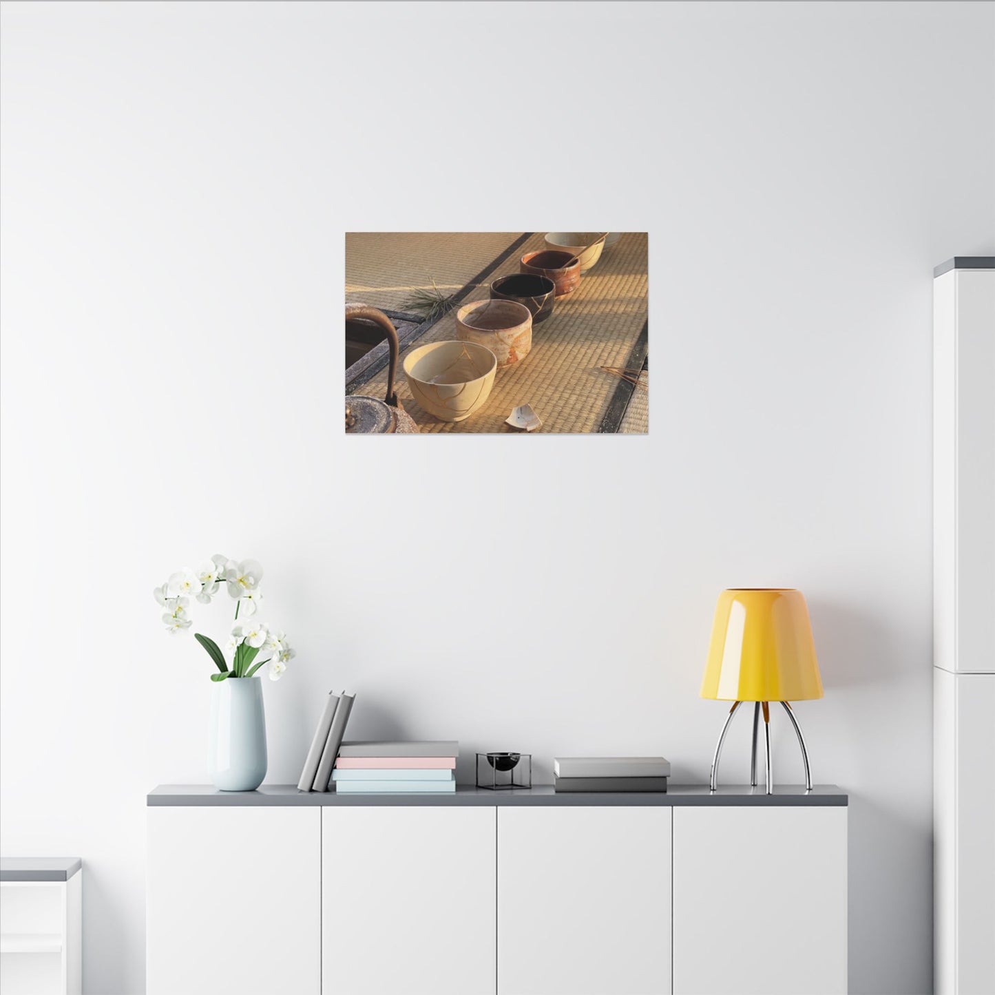 Kintsugi Tea Ceremony in Golden Hour | Gold Repair Canvas Art