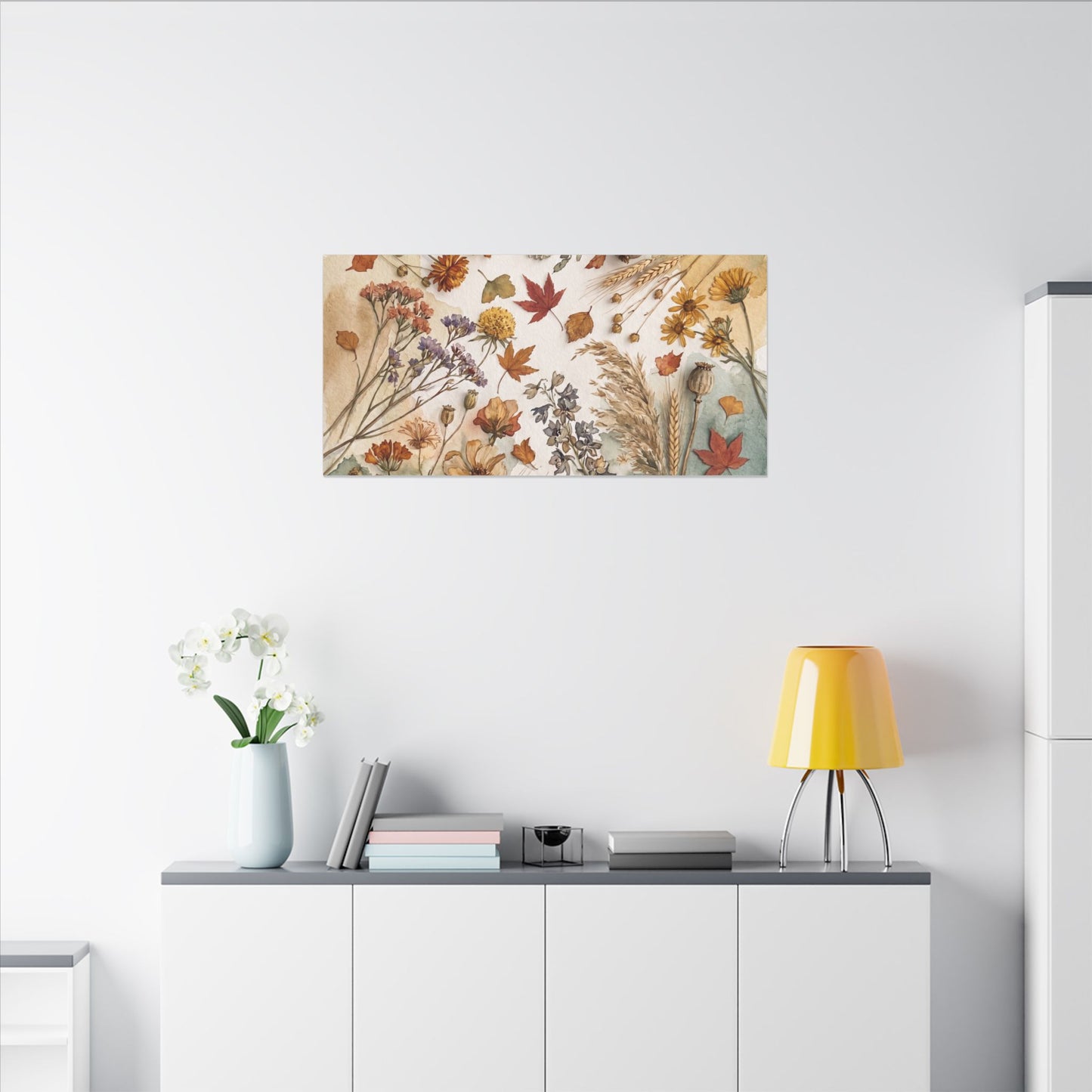 Dried Flowers Canvas Art | Autumn Japandi Watercolor Art
