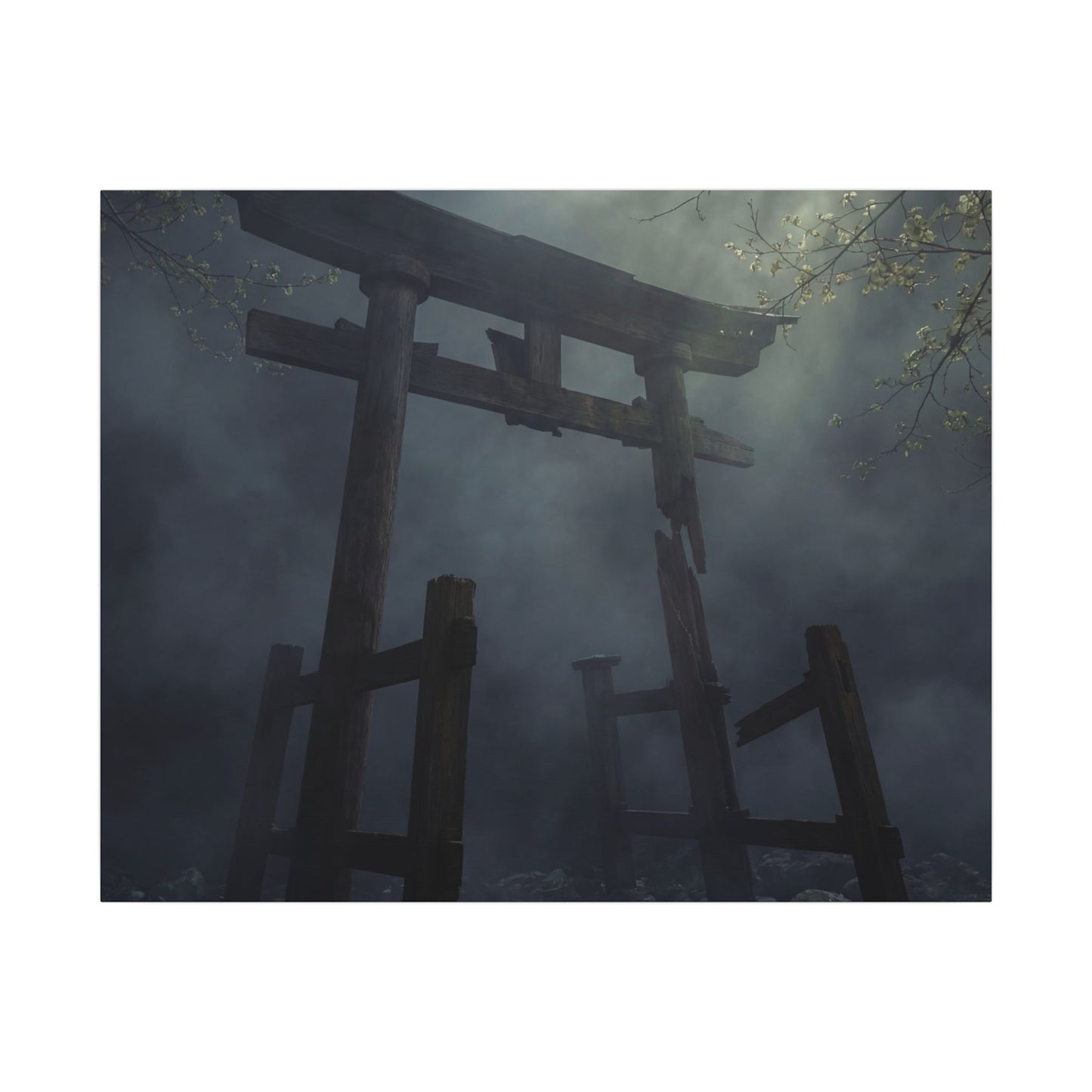 Dark Japandi Torii Gate in Dappled | Moody Minimal Canvas Art