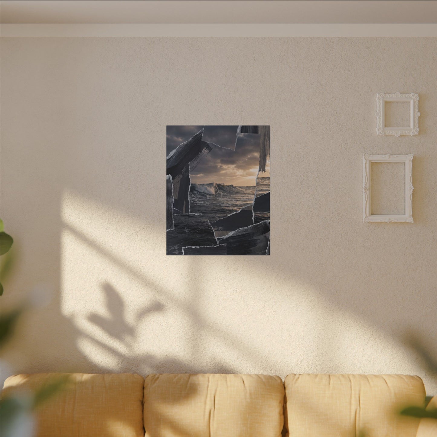 Fukinsei Ocean Wave Canvas Art - Dark Japandi Shadow Zen