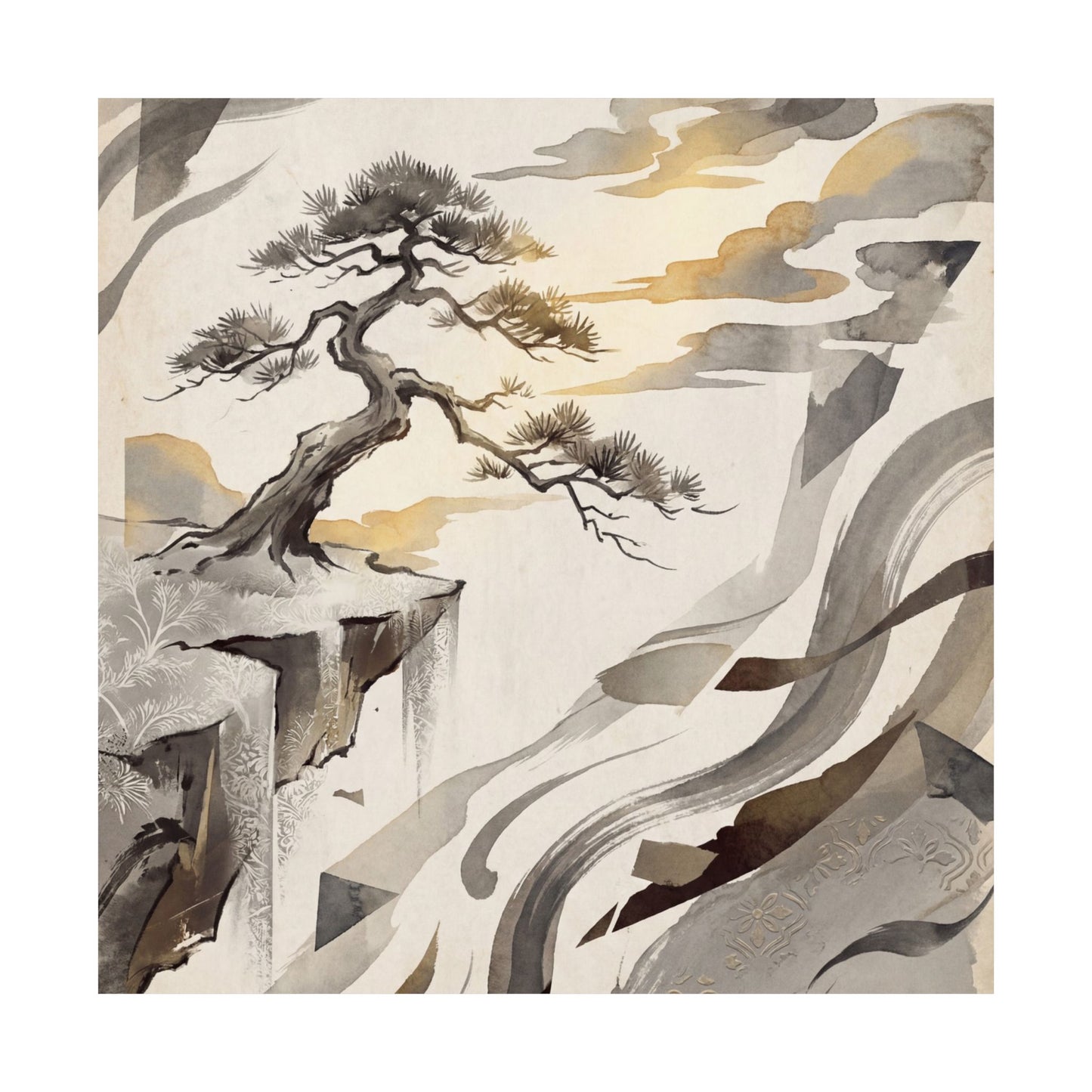Pine Tree Japanese Pattern Wall Art Print | Cozy Japandi Art