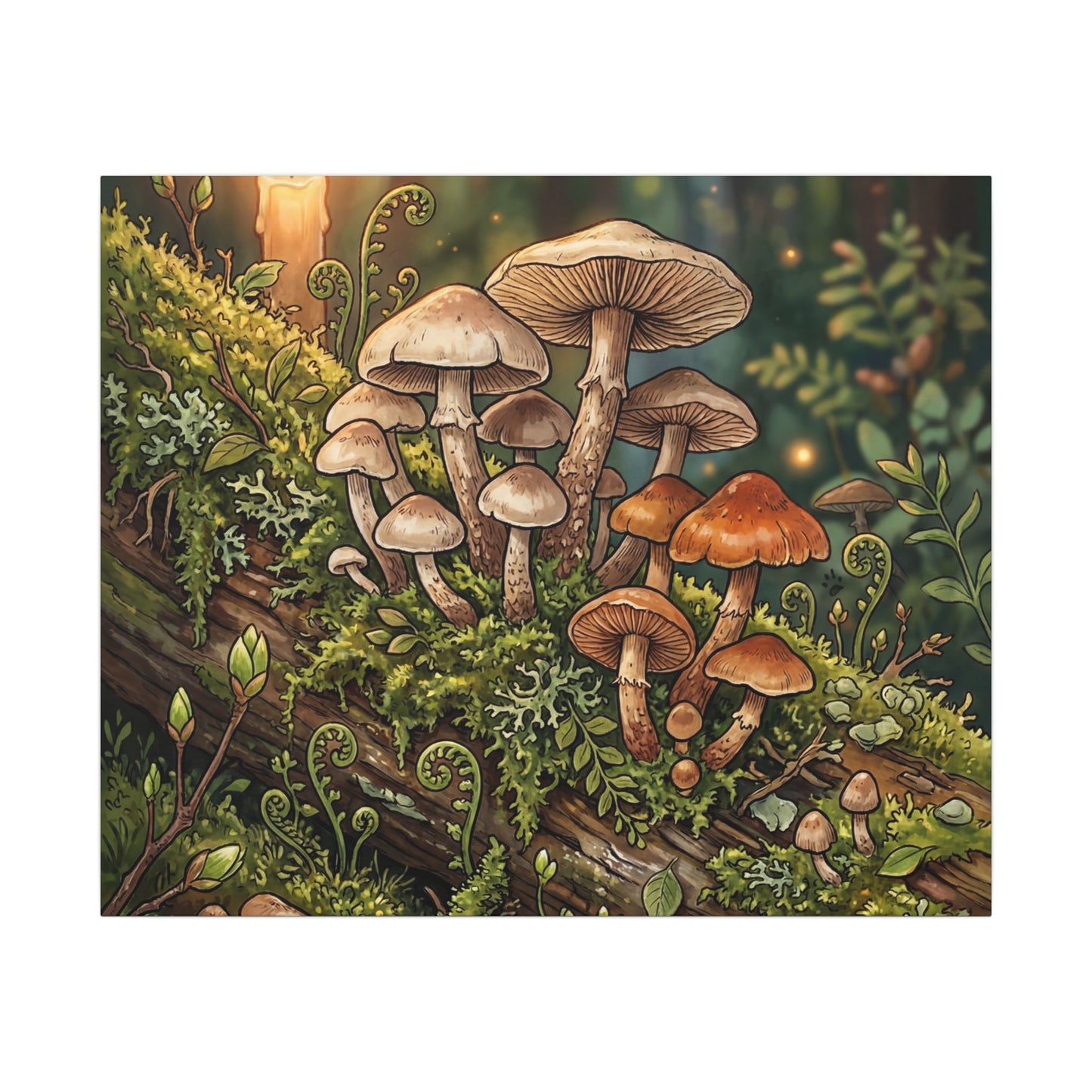 Spring Wild Mushrooms Herbarium Canvas Art | Rustic Decor