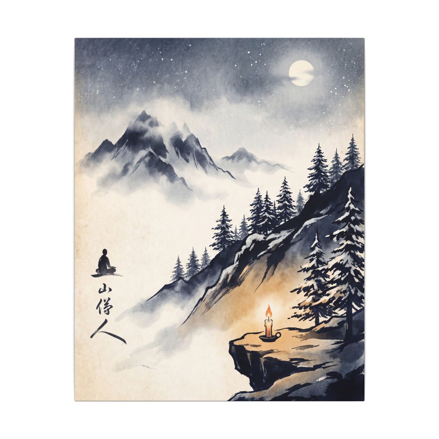 Mountain Mist Canvas Art | Winter Zen Ukiyo E Inspired Art