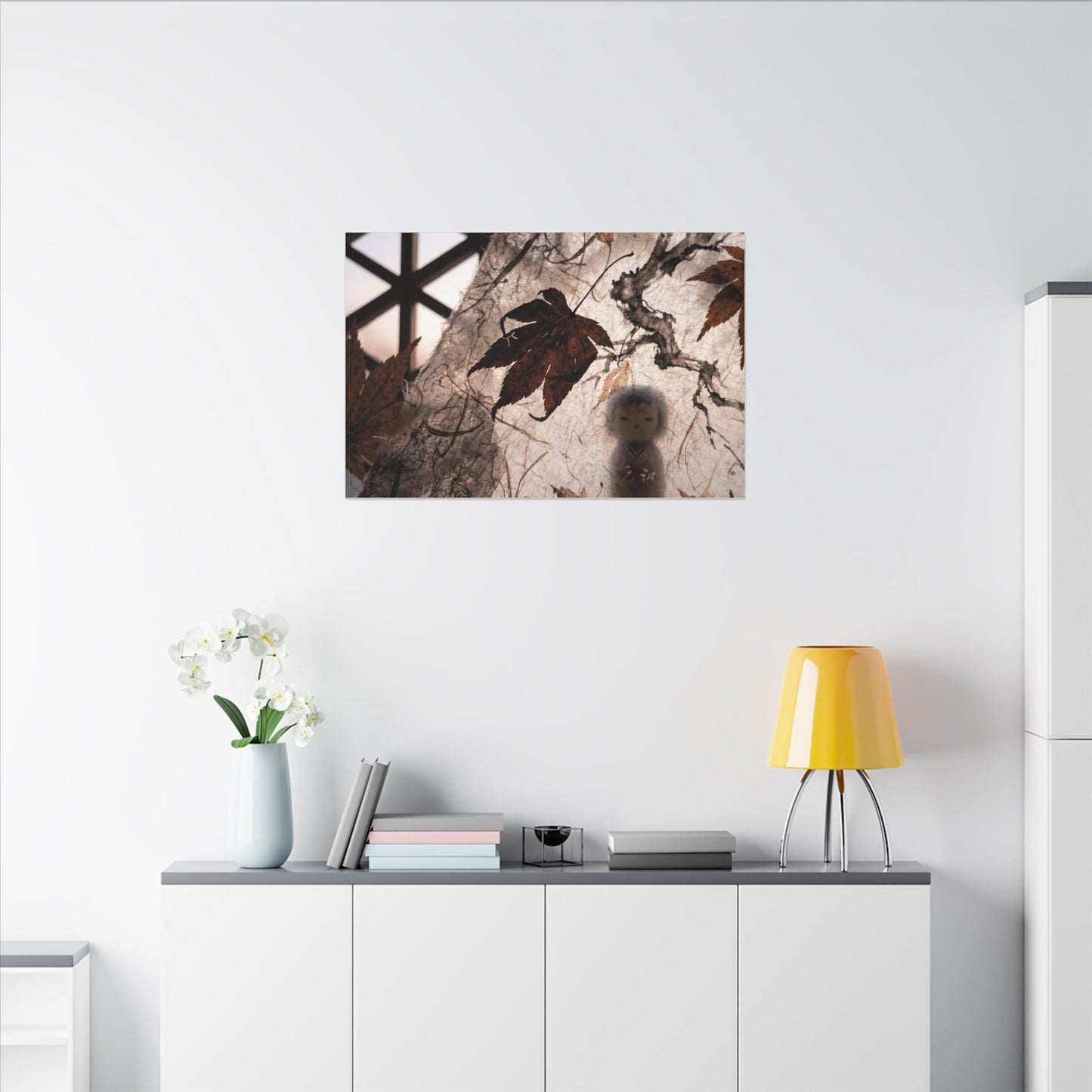 Shoji Screen Autumn Canvas Art | Dark Japandi Atmospheric Design