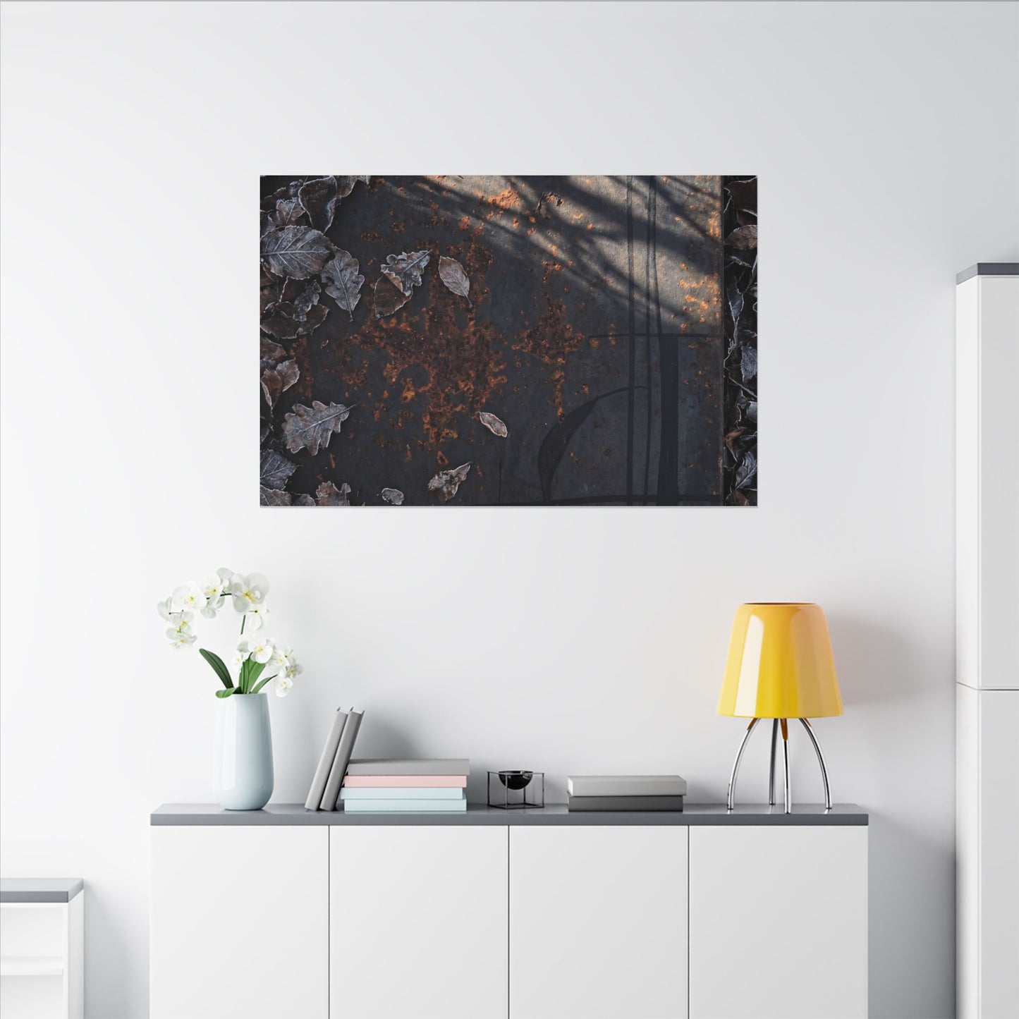 Shibui Rust Patina Canvas Art - Dark Japandi Charcoal Ink