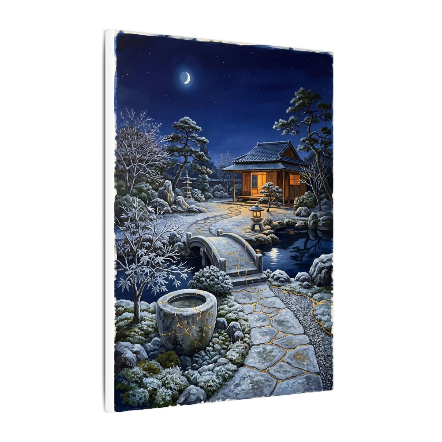 Moonlit Garden Winter Canvas Art | Kintsugi Artful Design