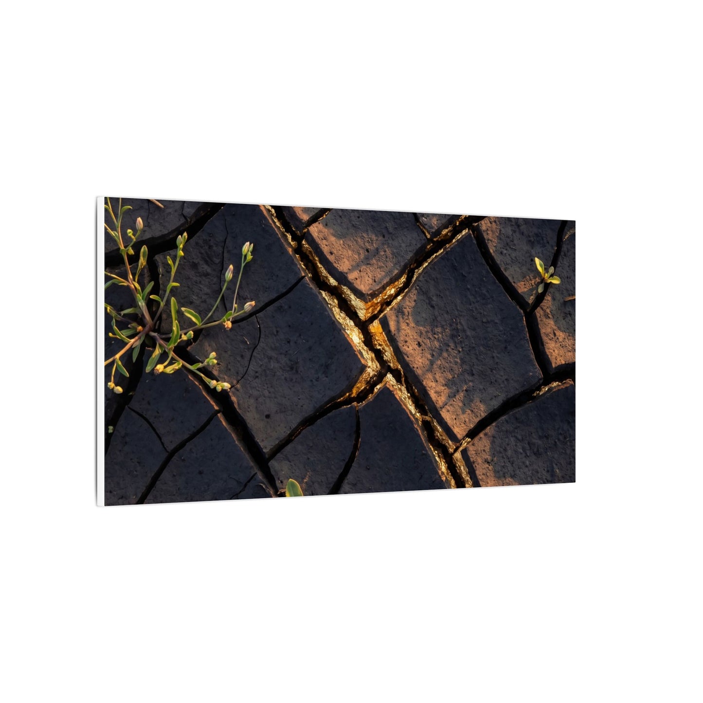 Kintsugi Cracked Earth in Golden Hour | Gold Vein Canvas Art