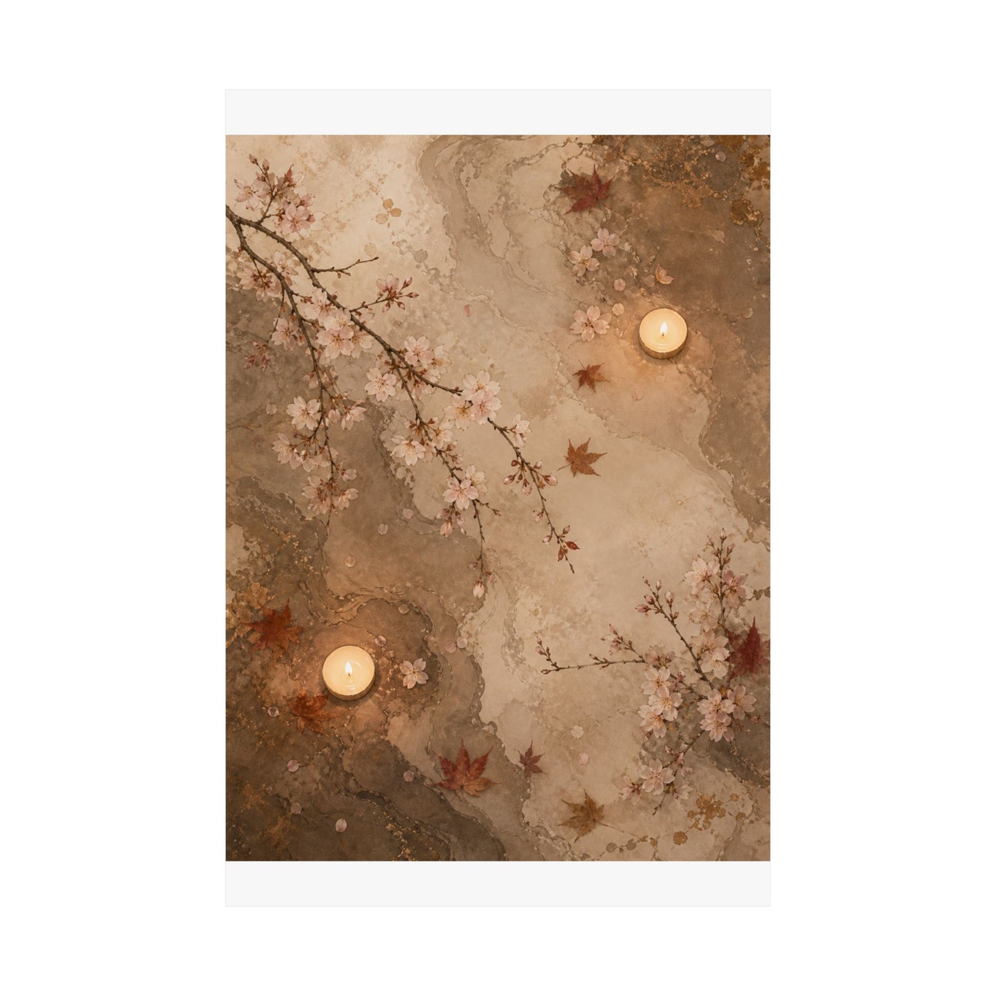 Cherry Blossom Autumn Wall Art Print | Japandi Cozy Design