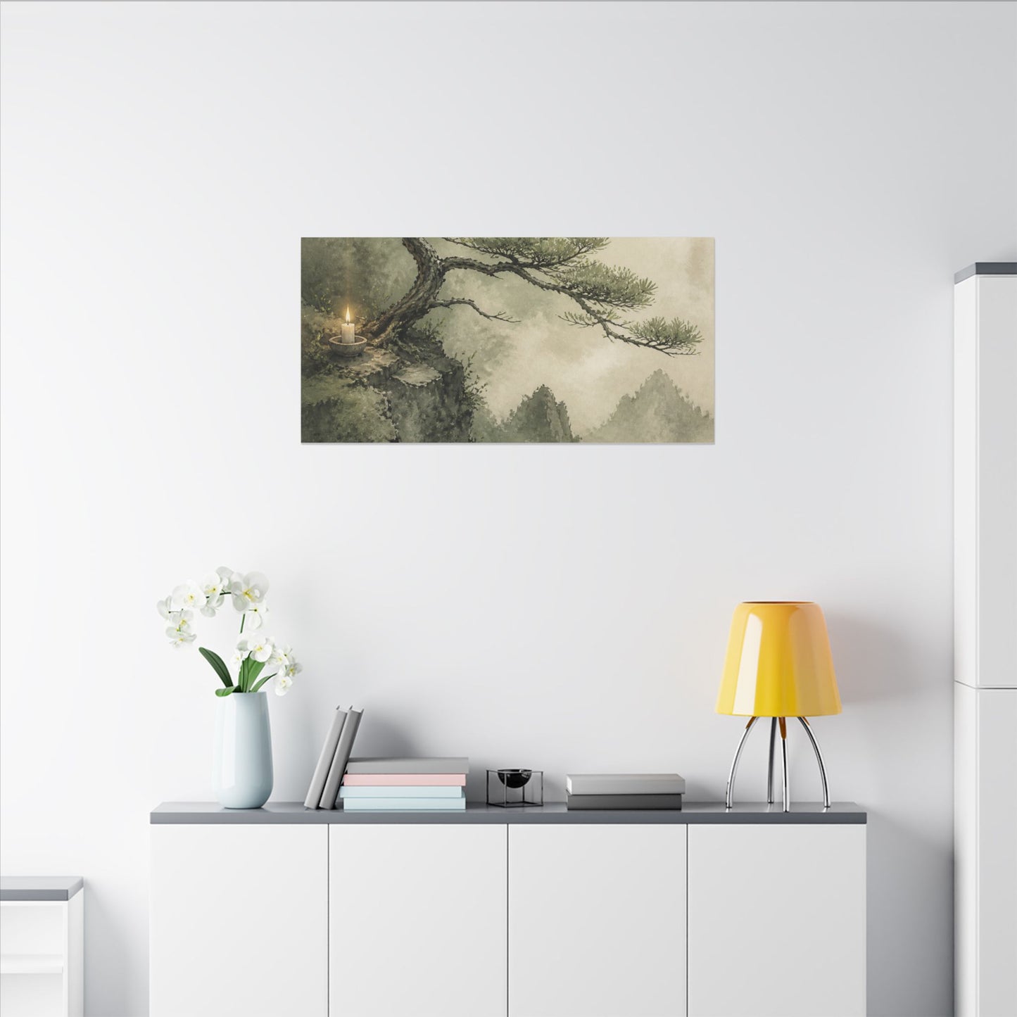 Candlelight Pine Tree Canvas Art - Japandi Kanso